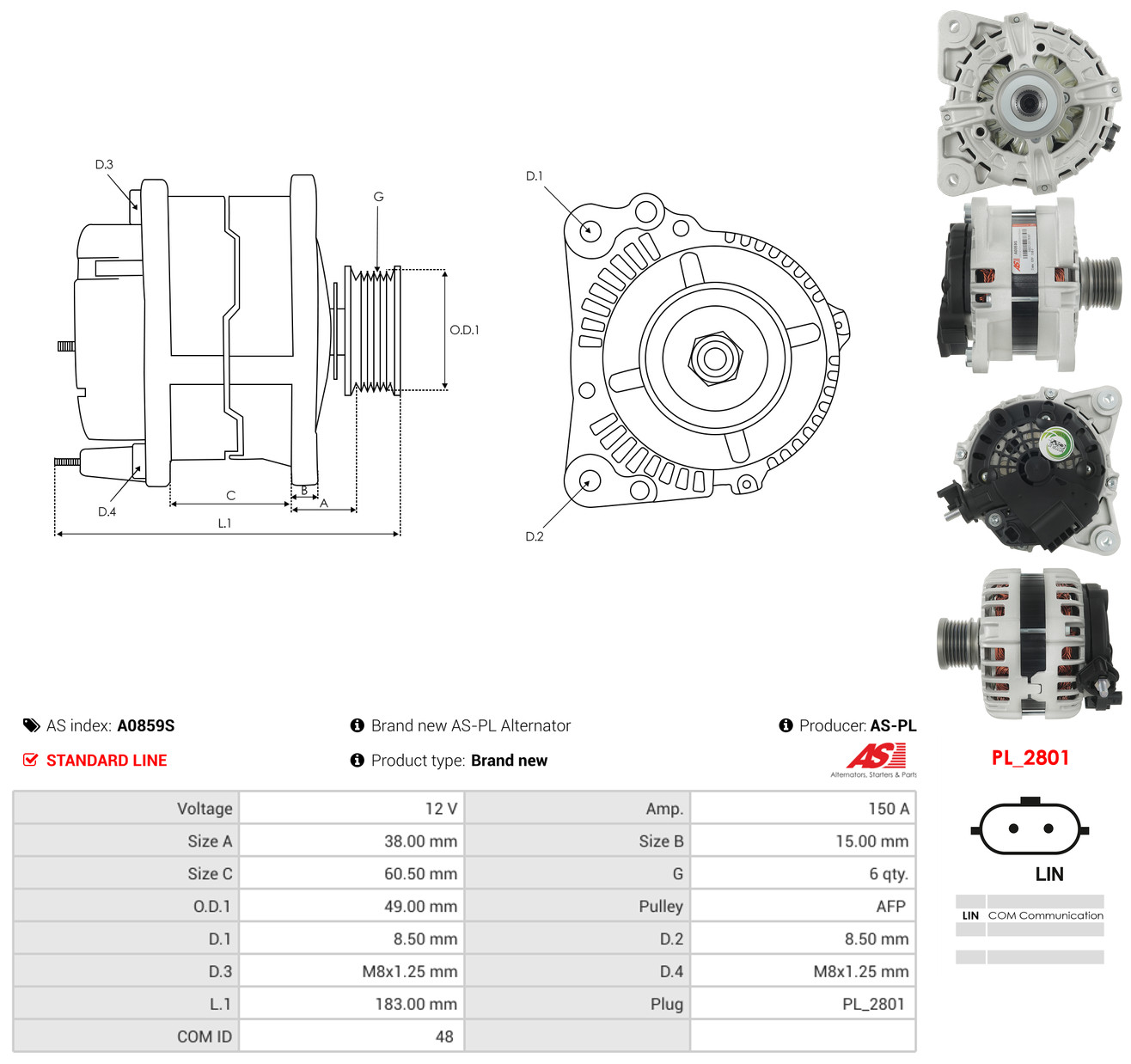 AS-PL Generator a0859s for NISSAN