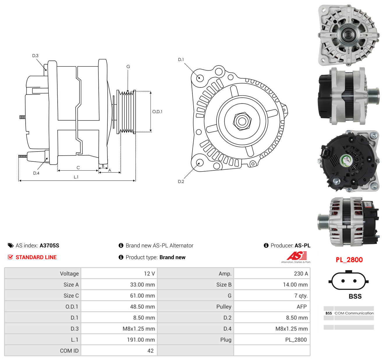 AS-PL Generator a3705s for NISSAN