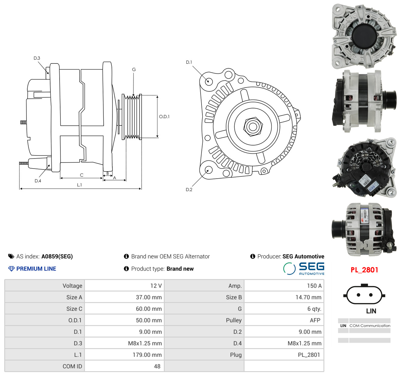 AS-PL Generator a0859seg for NISSAN