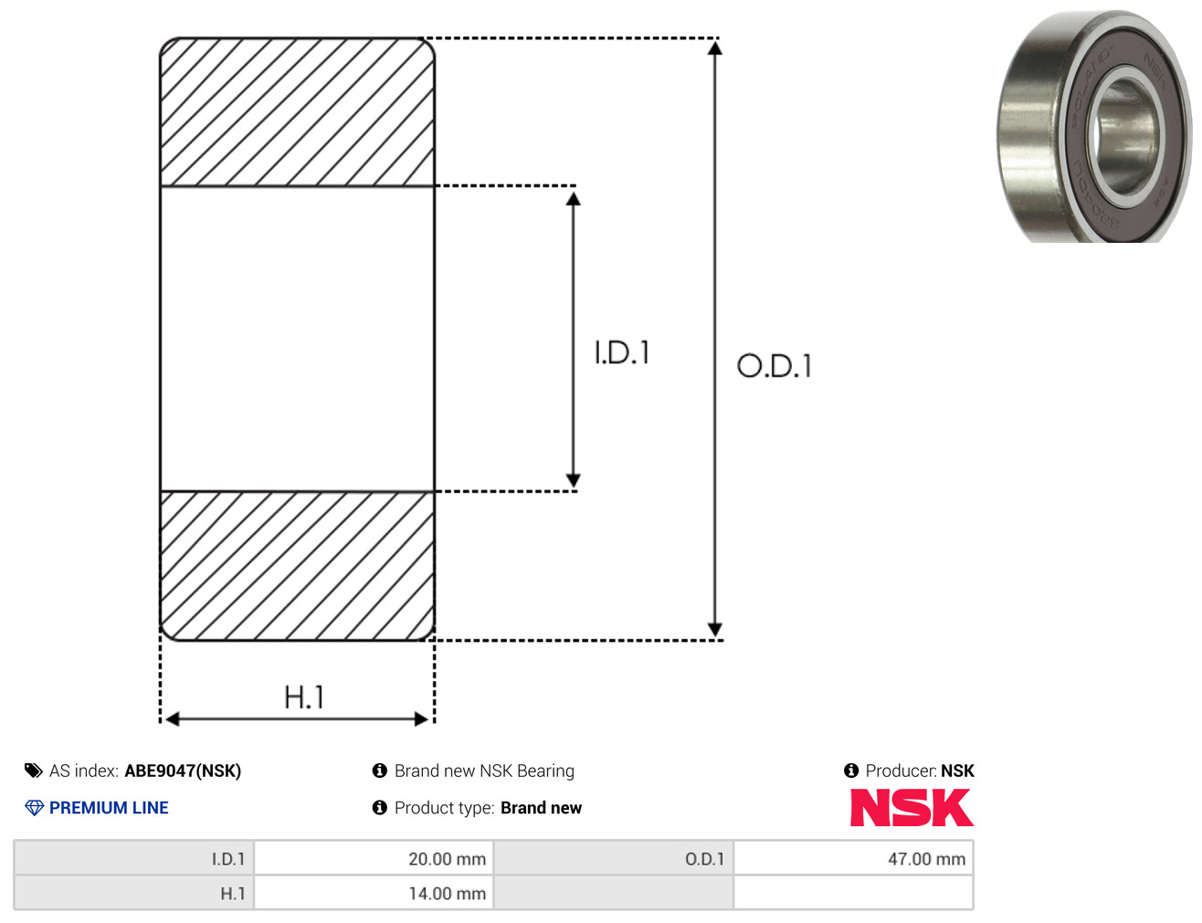 AS-PL Leje ABE9047(NSK) for MITSUBISHI