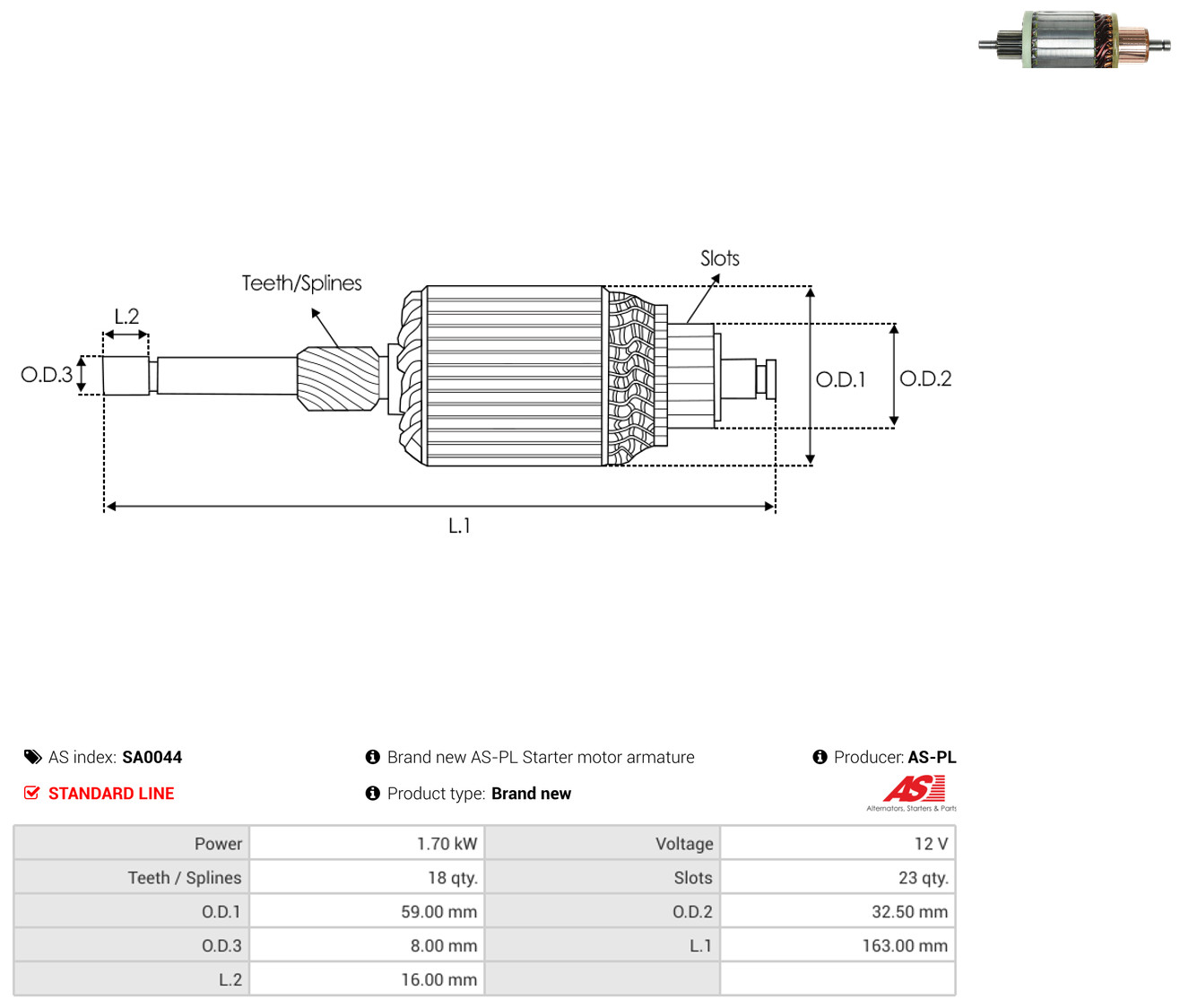 AS-PL sa0044 590mm for FIAT PEUGEOT RENAULT