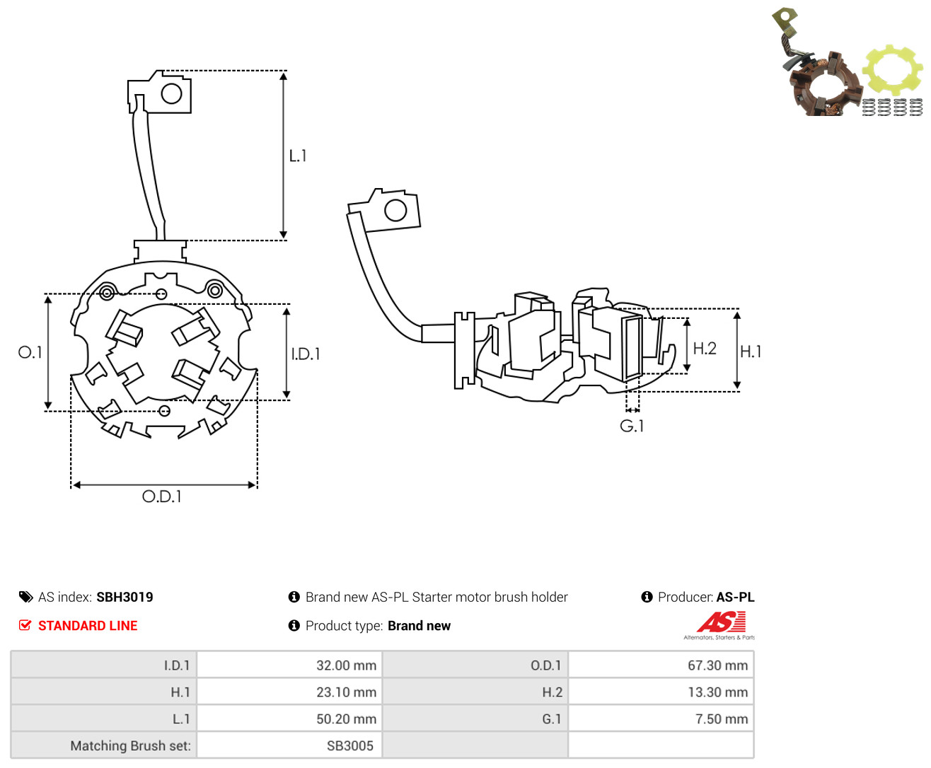 AS-PL sbh3019 67,30mm for VW