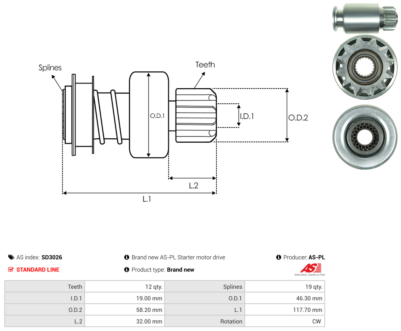 AS-PL Friløbsgear, starter SD3026