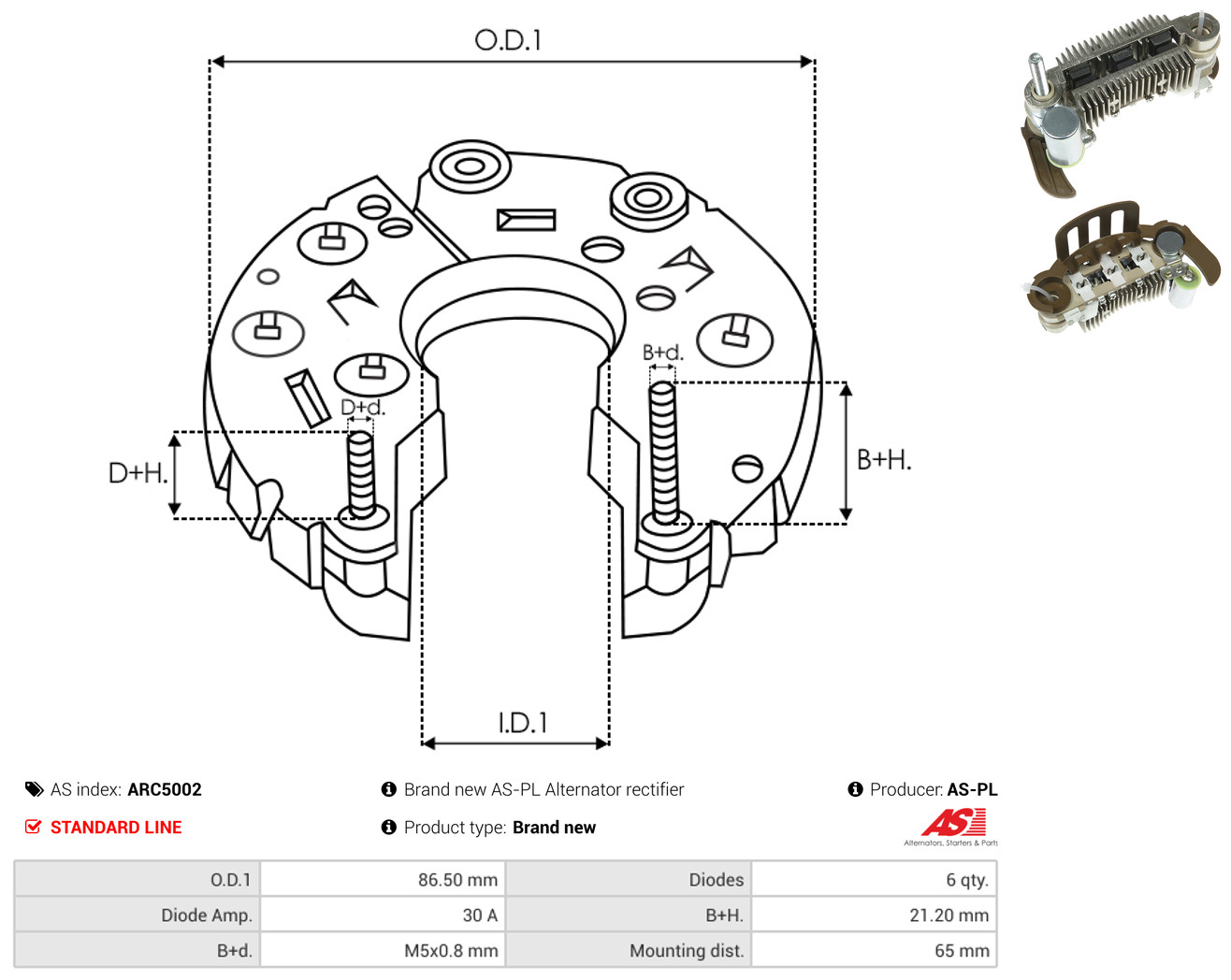 AS-PL arc5002 86,50mm for FORD HONDA MAZDA MITSUBISHI NISSAN
