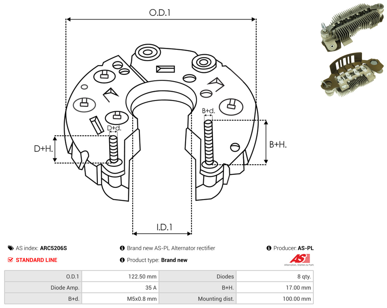 AS-PL arc5206s 122,50mm for HYUNDAI