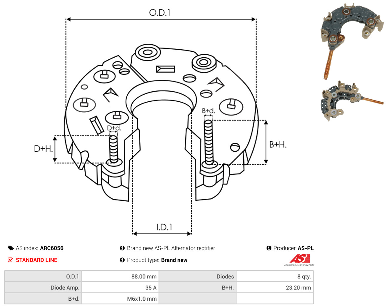 AS-PL arc6056 880mm for TOYOTA SUZUKI ISUZU DAIHATSU