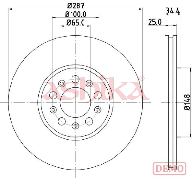 ASHIKA Bremseskive 60000901c foraksel ventileret 288mm 25mm for SKODA VAG VW
