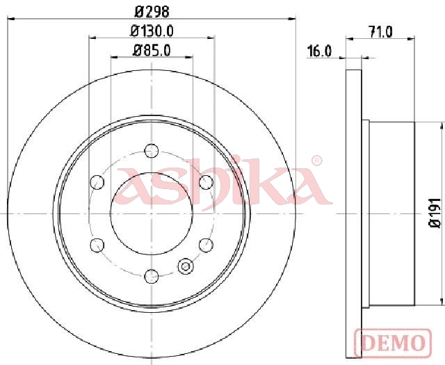 ASHIKA Bremseskive 61000527c bagaksel fuld 298mm 16mm for CHRYSLER VAG FIAT / LANCIA MERCEDES-BENZ