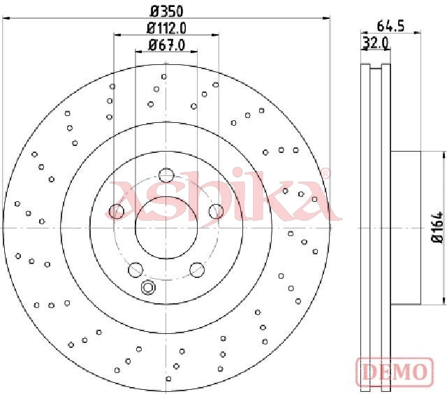 ASHIKA Bremseskive 60000543c foraksel perforeret 350mm 32mm for MERCEDES-BENZ