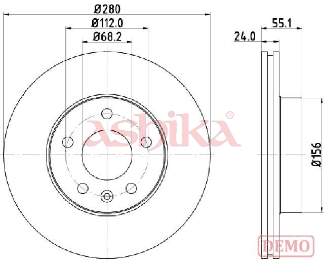 ASHIKA Bremseskive 60000958c foraksel ventileret 280mm 24mm for VAG