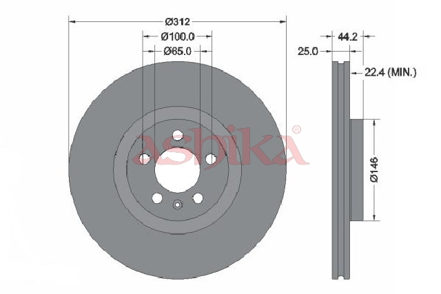 ASHIKA Bremseskive 60000962c foraksel 312mm 25mm for AUDI