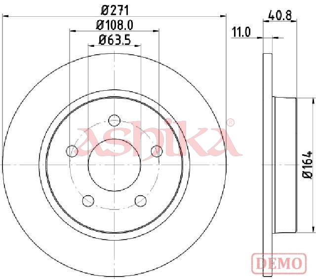 ASHIKA Bremseskive 61000305c bagaksel 271mm 11mm for FORD FORD (CHANGAN) FORD USA FORD AUSTRALIA