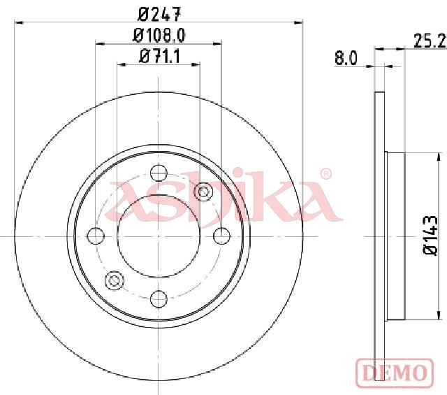 ASHIKA Bremseskive 61000615c bagaksel 247mm 8mm for CITROËN PEUGEOT