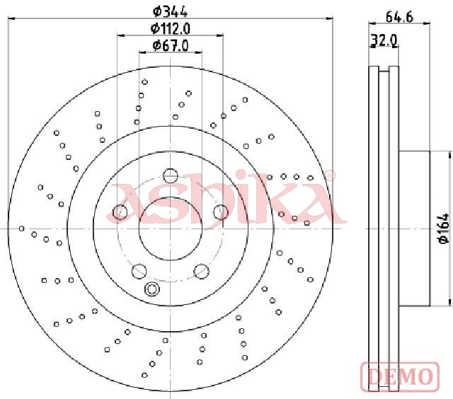 ASHIKA Bremseskive 60000558c foraksel ventileret 344mm 32mm for MERCEDES-BENZ