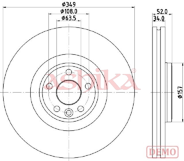 ASHIKA Bremseskive 600ll17c foraksel ventileret 349mm 34mm for JAGUAR LAND ROVER