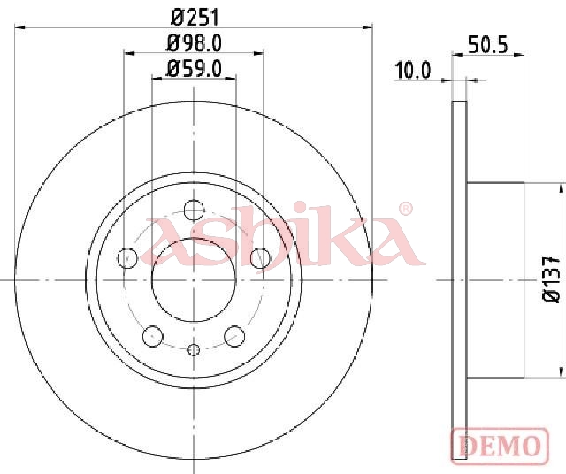 ASHIKA Bremseskive 61000202c fuld 252mm 10mm for FIAT ALFA ROMEO LANCIA ALFAROME/FIAT/LANCI