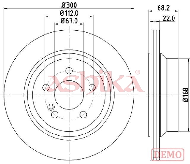 ASHIKA Bremseskive 61000514c bagaksel ventileret 300mm 22mm for MERCEDES-BENZ