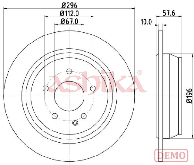 ASHIKA Bremseskive 61000532c bagaksel fuld 296mm 10mm for MERCEDES-BENZ