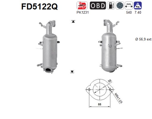 AS Sod-/partikelfilter, udstødningssystem fd5122q for LANCIA FIAT DODGE JEEP SUZUKI