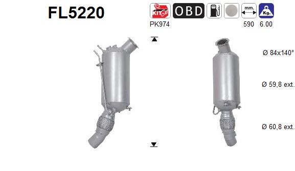 AS Sod-/partikelfilter, udstødningssystem FL5220 for BMW