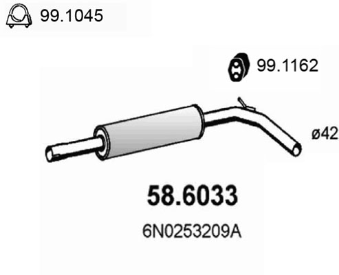 ASSO Midterste lyddæmper 586033 for VW