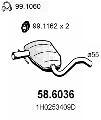 ASSO Midterste lyddæmper 586036 for VW
