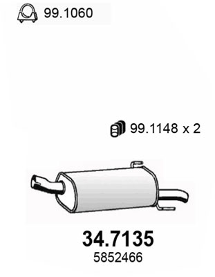 ASSO Bagerste lyddæmper 347135 for VAUXHALL OPEL
