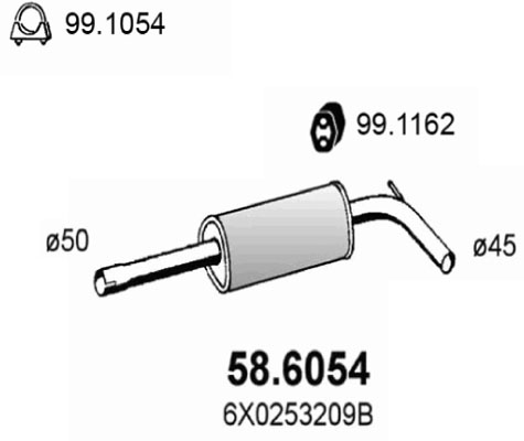 ASSO Midterste lyddæmper 586054 for VW