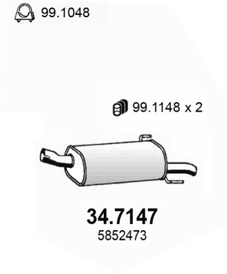 ASSO Bagerste lyddæmper 347147 for VAUXHALL
