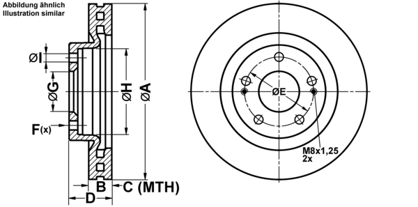 ATE Bremseskive 24012601621 ventileret 290mm 26mm for MITSUBISHI