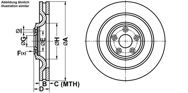 ATE Bremseskive 24012601741 ventileret 376mm 26mm for JAGUAR