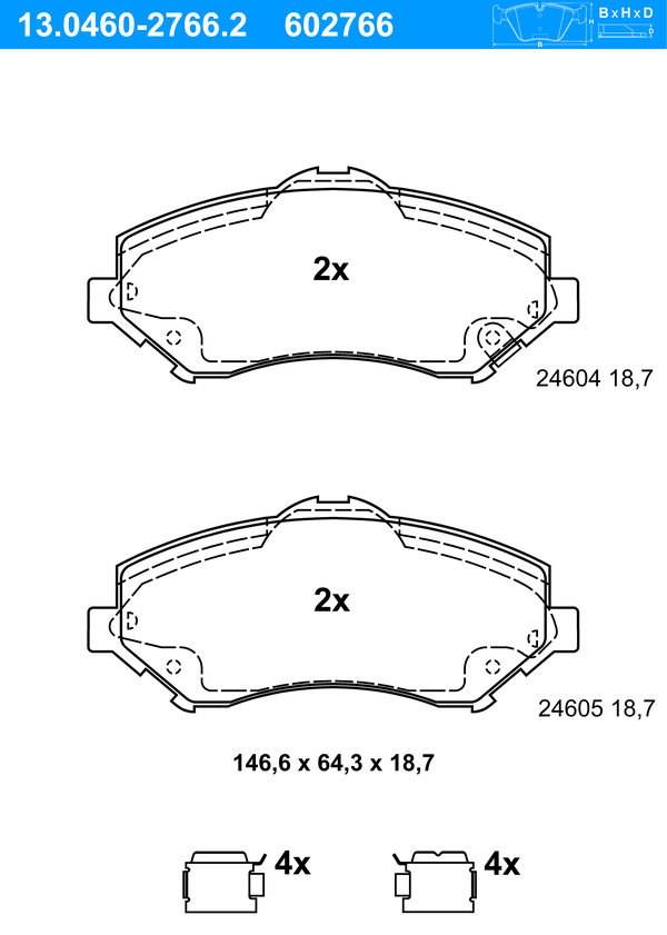 ATE Bremseklodser 13046027662 for CHRYSLER FIAT JEEP