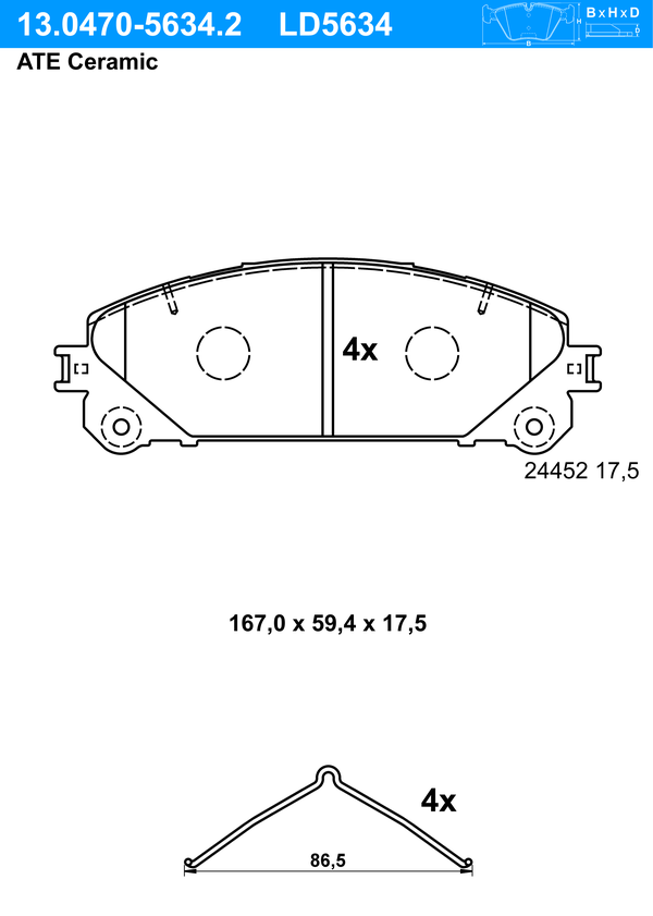 ATE Bremseklodser 13047056342 for TOYOTA LEXUS