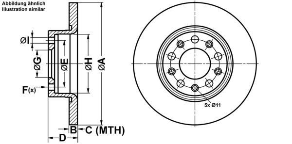 ATE Bremseskive 24011202141 fuld 278mm 12mm for JEEP