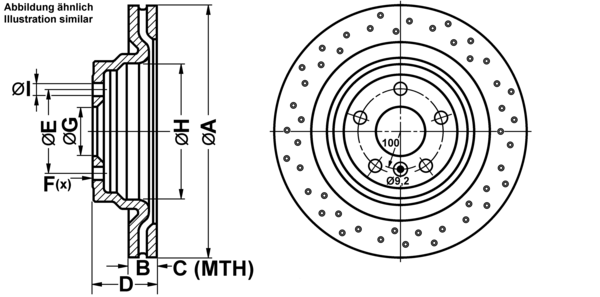 ATE Bremseskive 24012202871 perforeret 330mm 22mm for MERCEDES-BENZ