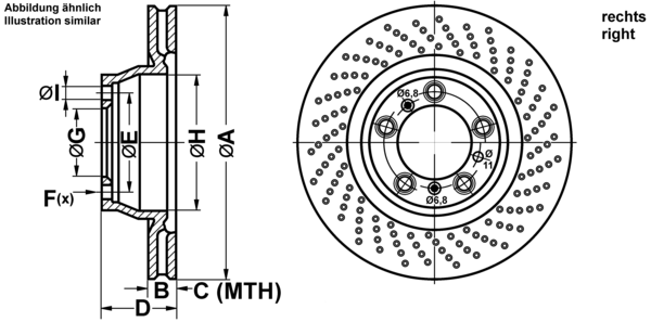 ATE Bremseskive 24012802641 perforeret 350mm 28mm for PORSCHE