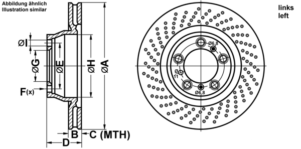 ATE Bremseskive 24012802651 perforeret 350mm 28mm for PORSCHE