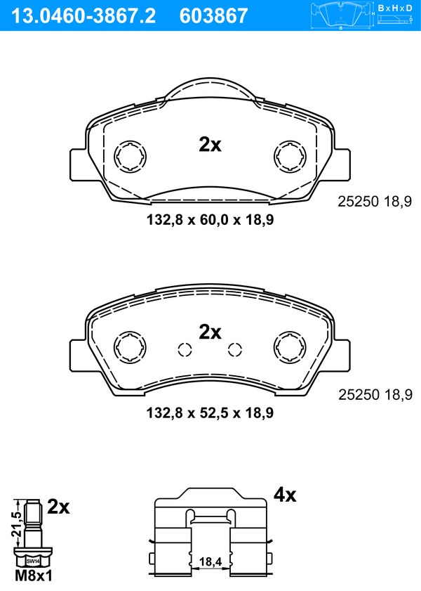 ATE Bremseklodser 13046038672 for PEUGEOT