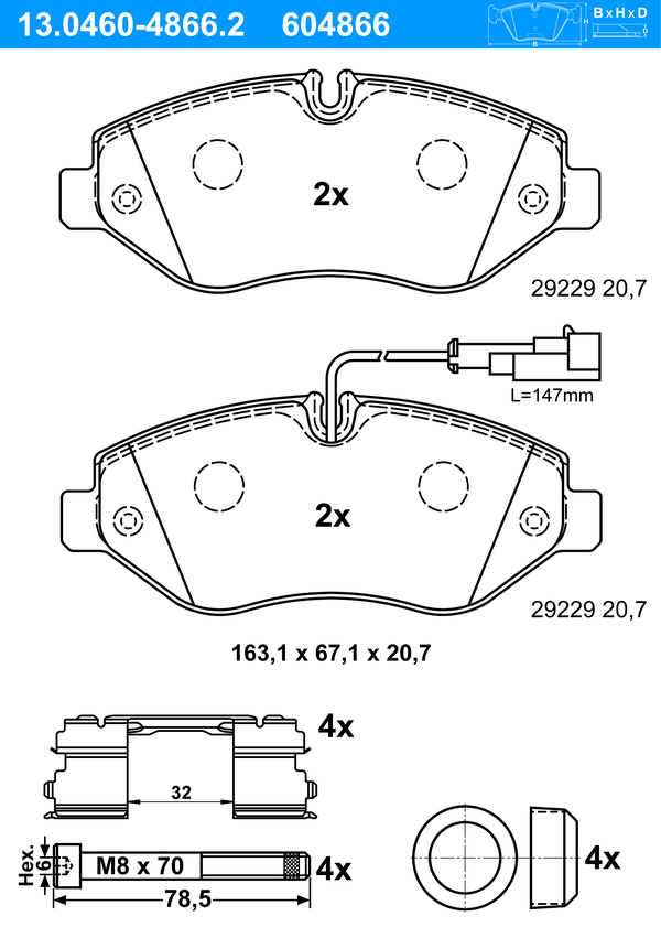 ATE Bremseklodser 13046048662 for NISSAN RENAULT