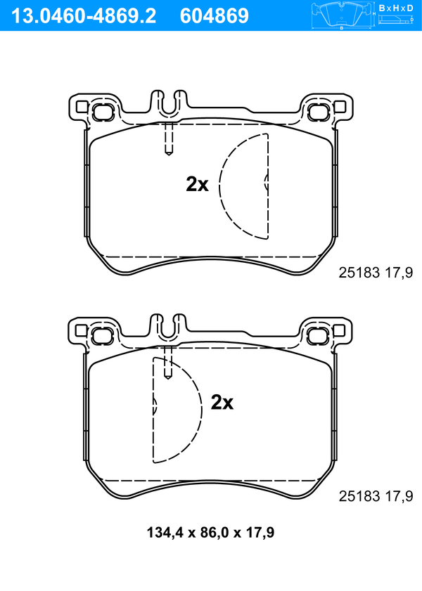 ATE Bremseklodser 13046048692 for MERCEDES-BENZ