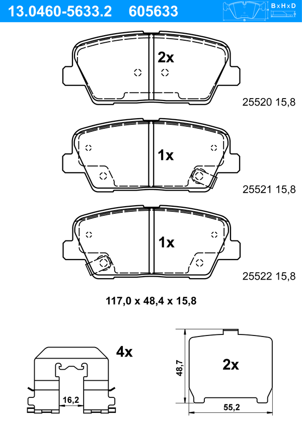 ATE Bremseklodser 13046056332 for KIA HYUNDAI