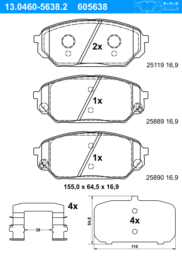 ATE Bremseklodser 13046056382 for HYUNDAI