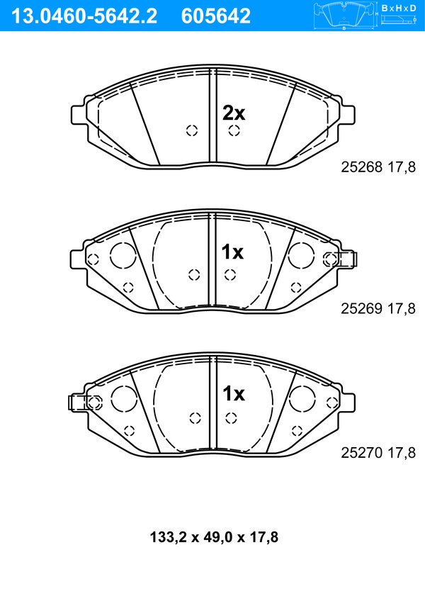 ATE Bremseklodser 13046056422 for CHEVROLET