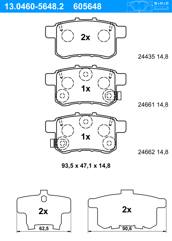 ATE Bremseklodser 13046056482 for HONDA