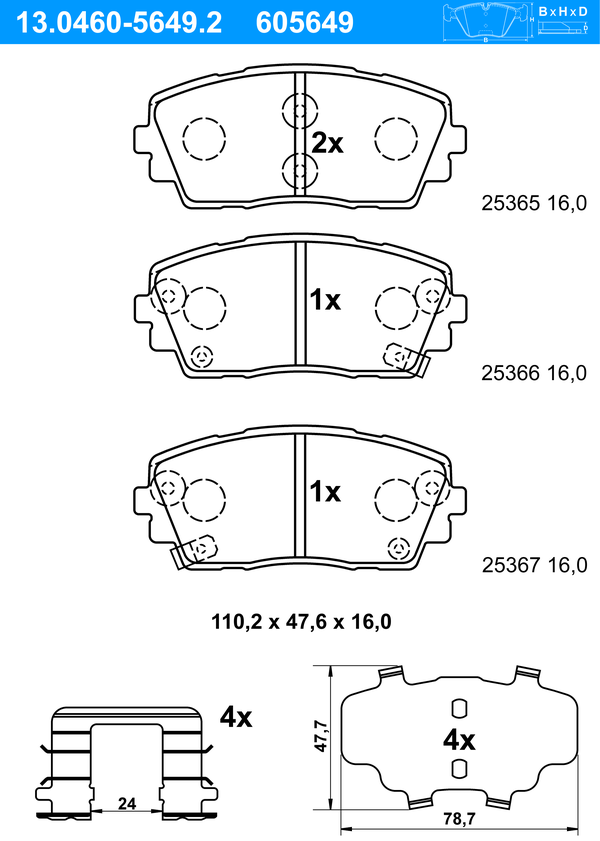 ATE Bremseklodser 13046056492 for KIA