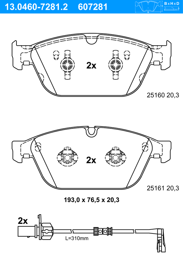 ATE Bremseklodser 13046072812 for VAG