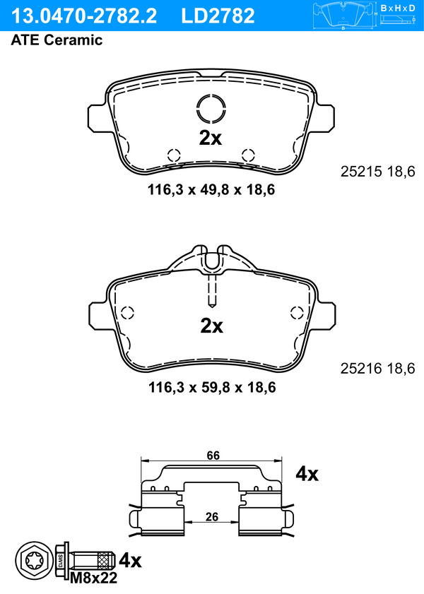 ATE Bremseklodser 13047027822 for MERCEDES-BENZ