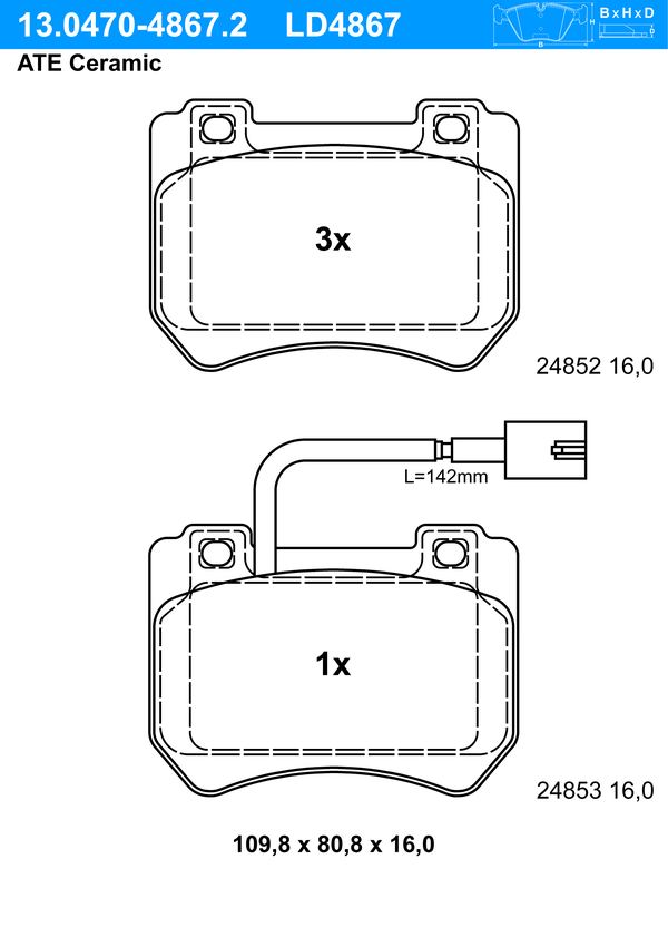 ATE Bremseklodser 13047048672 for FIAT