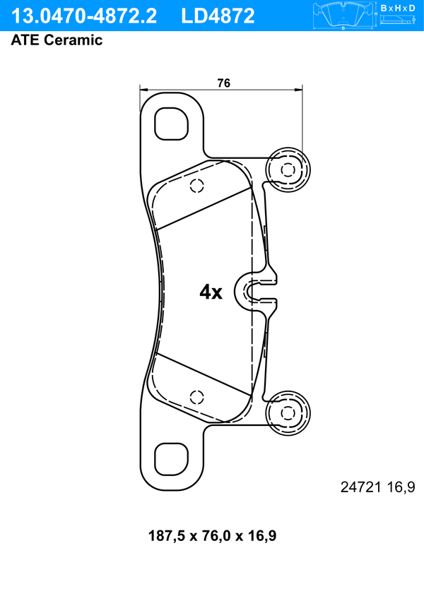 ATE Bremseklodser 13047048722 for PORSCHE VAG