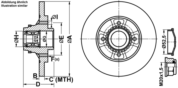 ATE Bremseskive 24010801172 fuld 238mm 8mm for RENAULT